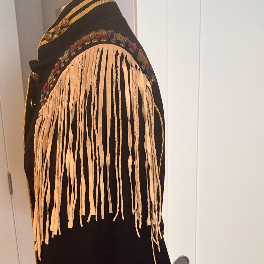 Double D Ranch Black Scout Wool Blazer w/ military detail & Fringe. Like new! Xs - Picture 7 of 12